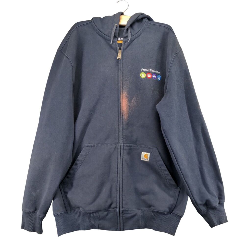 Carhartt Original Fit Full Zip Hoodie Mens XL Tall Long Sleeve Blue